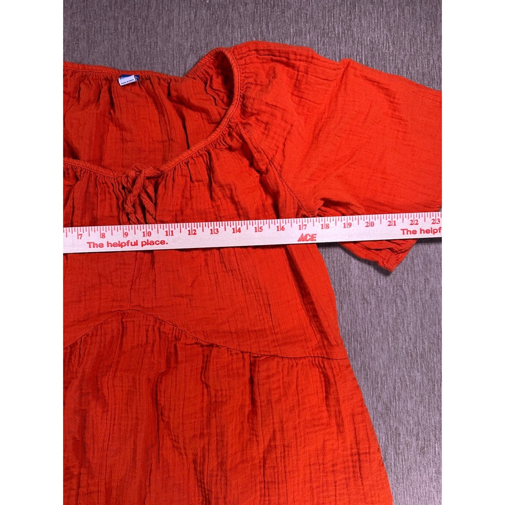 Old Navy Womens Orange Red Cotton Gauze Short Sleeve Tiered Mini Dress Small - Picture 5 of 6